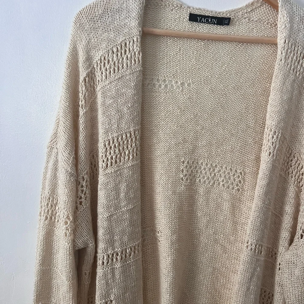 Cream Open-Knit Cardigan - Picture 3 of 9